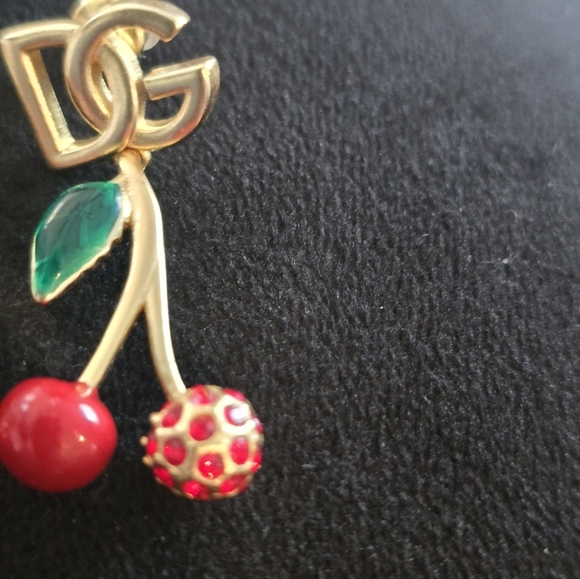 D&G 18kgp Cherry Drop Earrings - Gold and Red - Picture 4 of 9